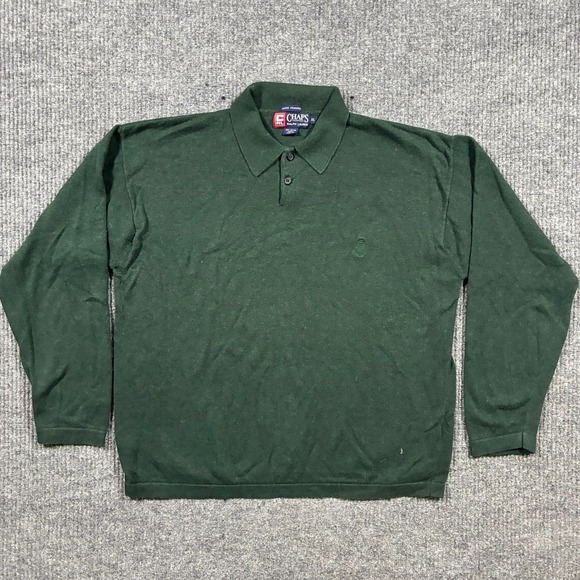Chaps Other - Vintage Chaps Ralph Lauren Mens Polo Shirt XL Green Long Sleeve 90s Hand‎ Framed